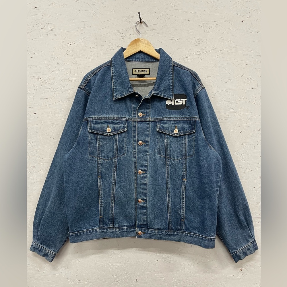 Vintage 90s/Y2K Embroidered Denim Trucker Jacket, Size L - Picture 2 of 8
